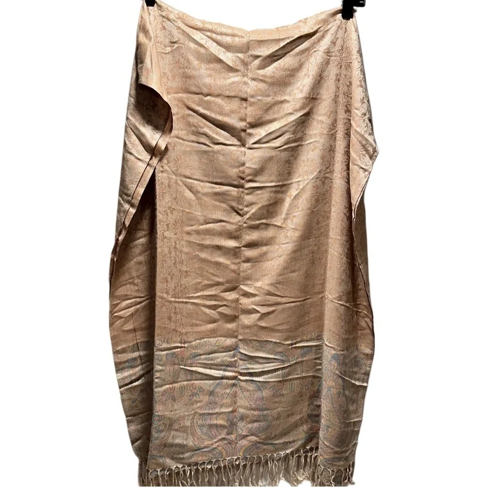 Elegant Shawl in Floral Cream on Cream - Versatile Wrap, Scarf, Veil Soft Rayon